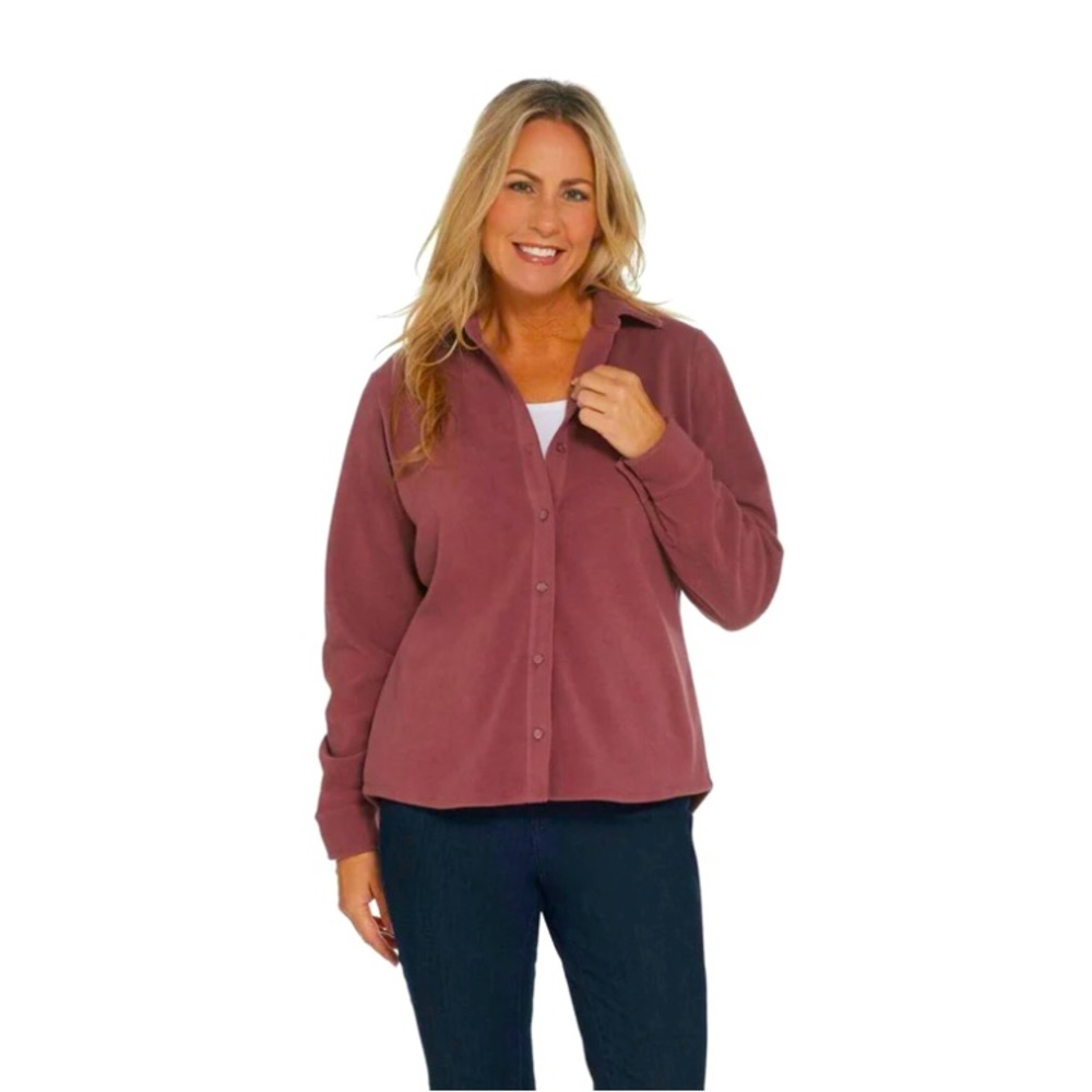 Denim & Co. Women's Long-Sleeve Button Front Fleece Shirt, size 2XL